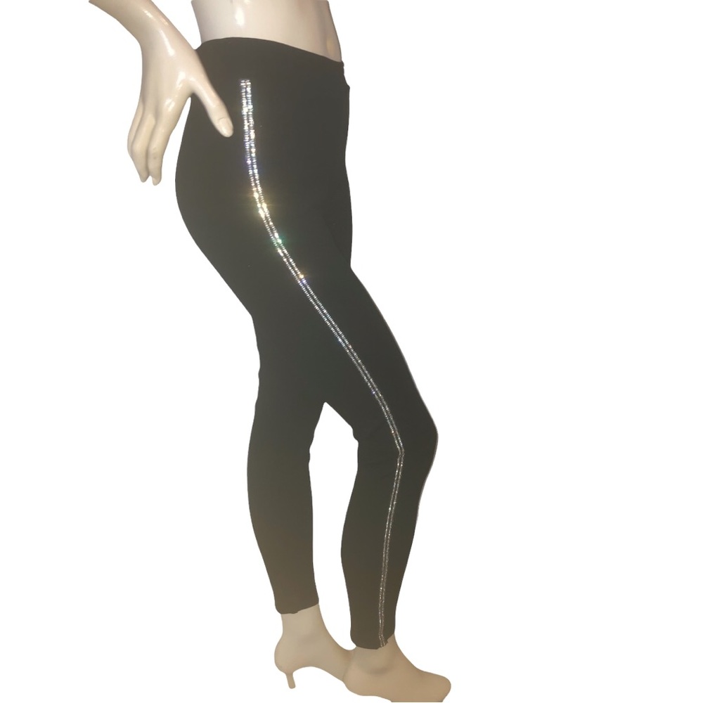 Zara Black Leggings with silver embellished crystals